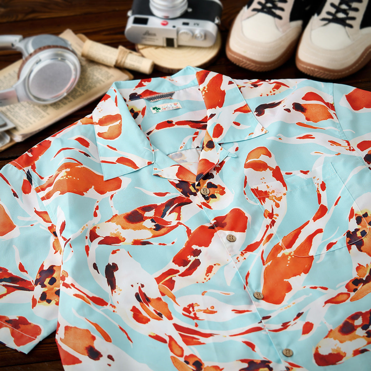 Nishikigoi Pattern Open Collar Shirt