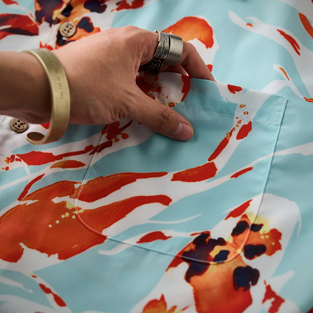 Nishikigoi Pattern Open Collar Shirt