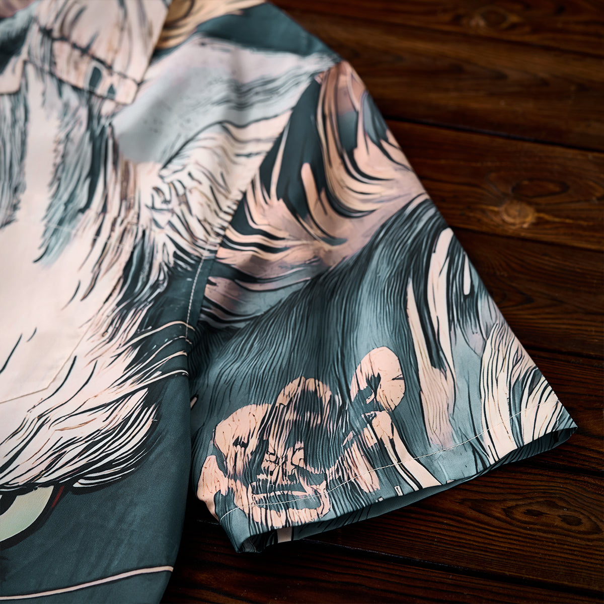 Folklore Rekko No Nekomata Ukiyo-E Style Front And Back Asymmetrical Print Open Collar Shirt