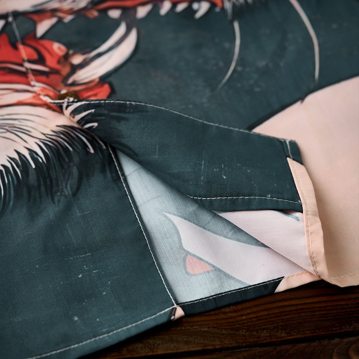 Folklore Rekko No Nekomata Ukiyo-E Style Front And Back Asymmetrical Print Open Collar Shirt