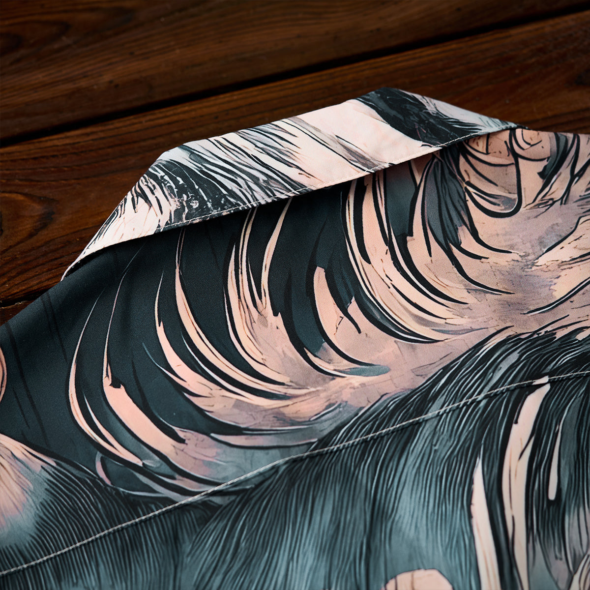 Folklore Rekko No Nekomata Ukiyo-E Style Front And Back Asymmetrical Print Open Collar Shirt