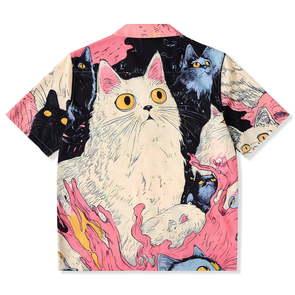 Cat Fantasy Universe Front And Back Asymmetrical Print Open Collar Shirt