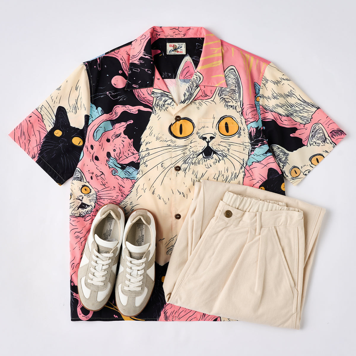 Cat Fantasy Universe Front And Back Asymmetrical Print Open Collar Shirt