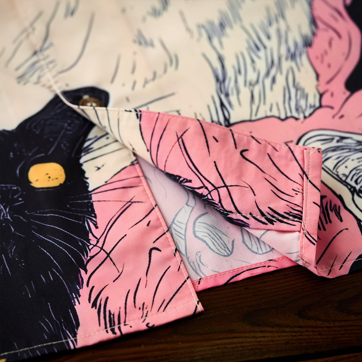 Cat Fantasy Universe Front And Back Asymmetrical Print Open Collar Shirt