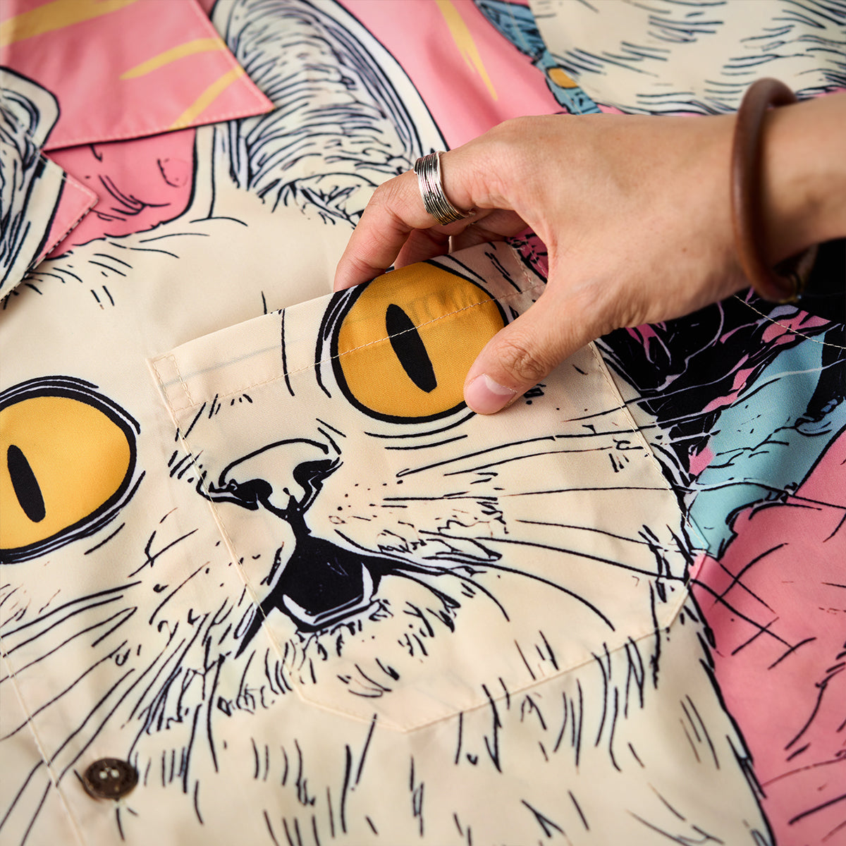 Cat Fantasy Universe Front And Back Asymmetrical Print Open Collar Shirt