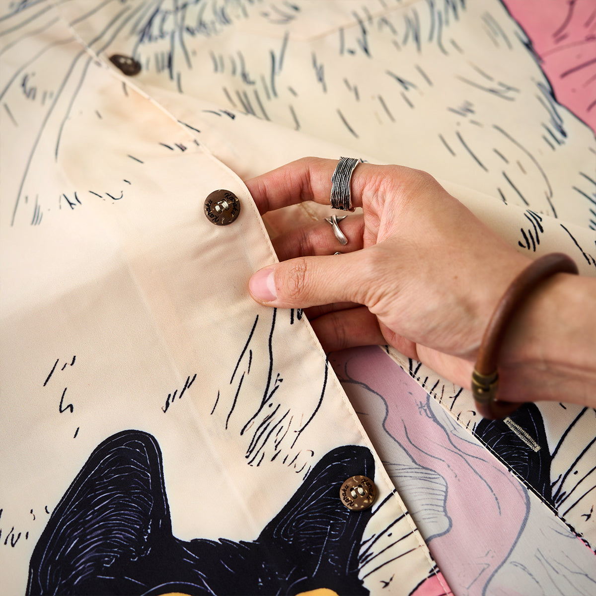 Cat Fantasy Universe Front And Back Asymmetrical Print Open Collar Shirt