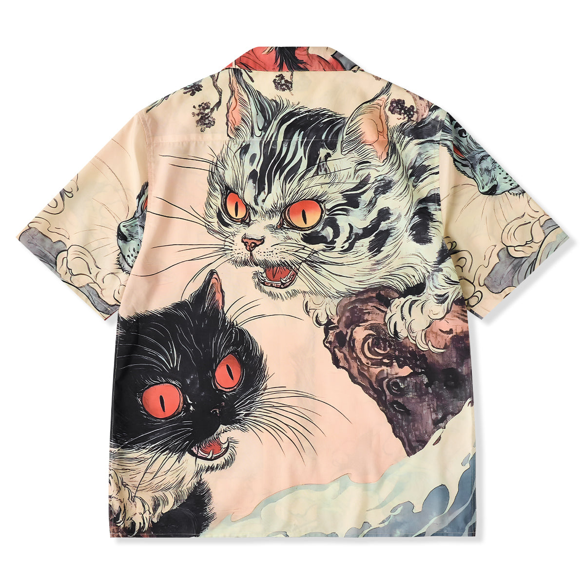 Legend Of The Demon Cat Asymmetrical Ukiyoe Open Collar Shirt