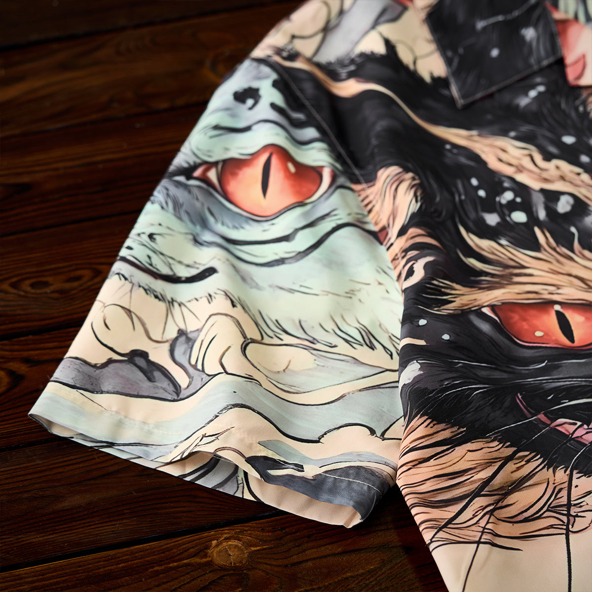 Legend Of The Demon Cat Asymmetrical Ukiyoe Open Collar Shirt