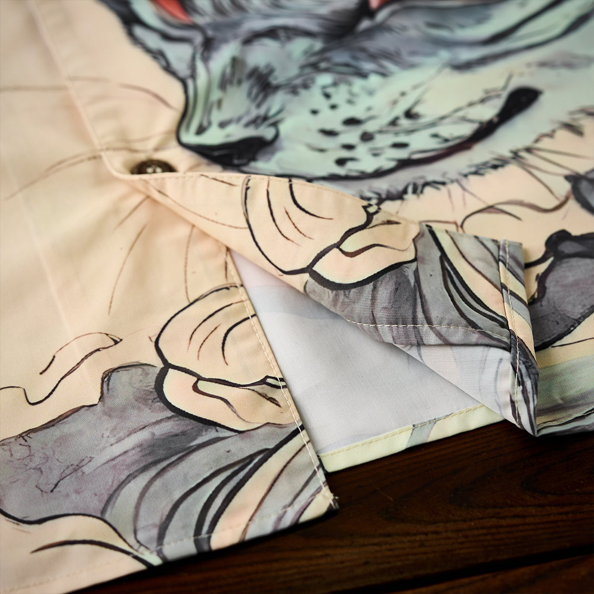 Legend Of The Demon Cat Asymmetrical Ukiyoe Open Collar Shirt