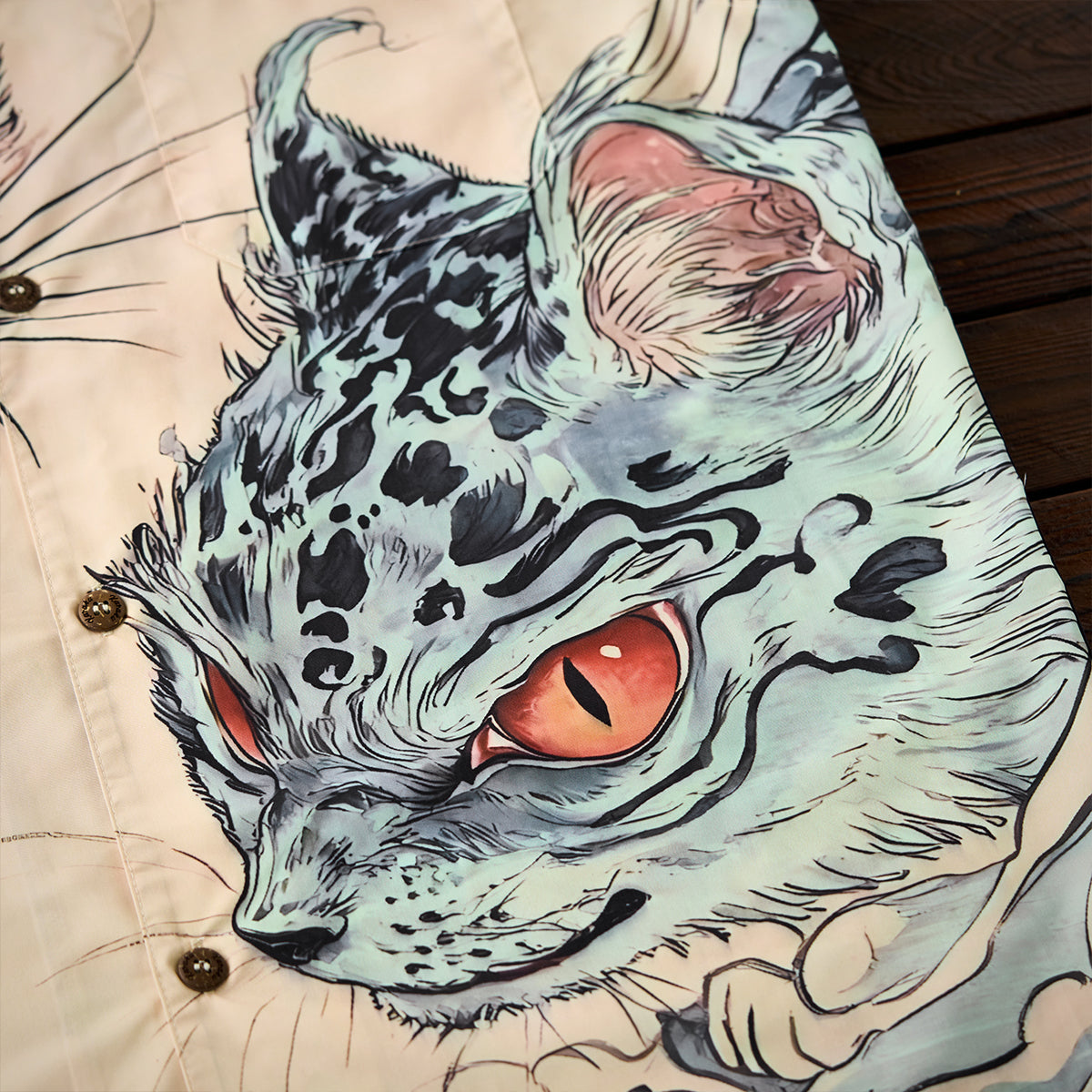 Legend Of The Demon Cat Asymmetrical Ukiyoe Open Collar Shirt