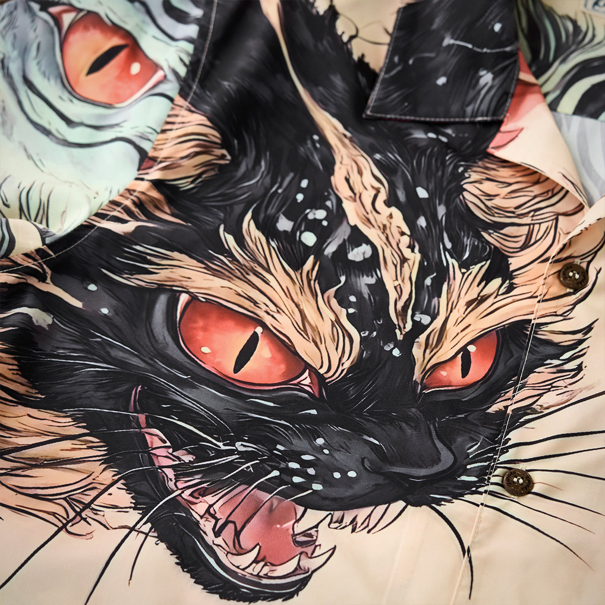 Legend Of The Demon Cat Asymmetrical Ukiyoe Open Collar Shirt