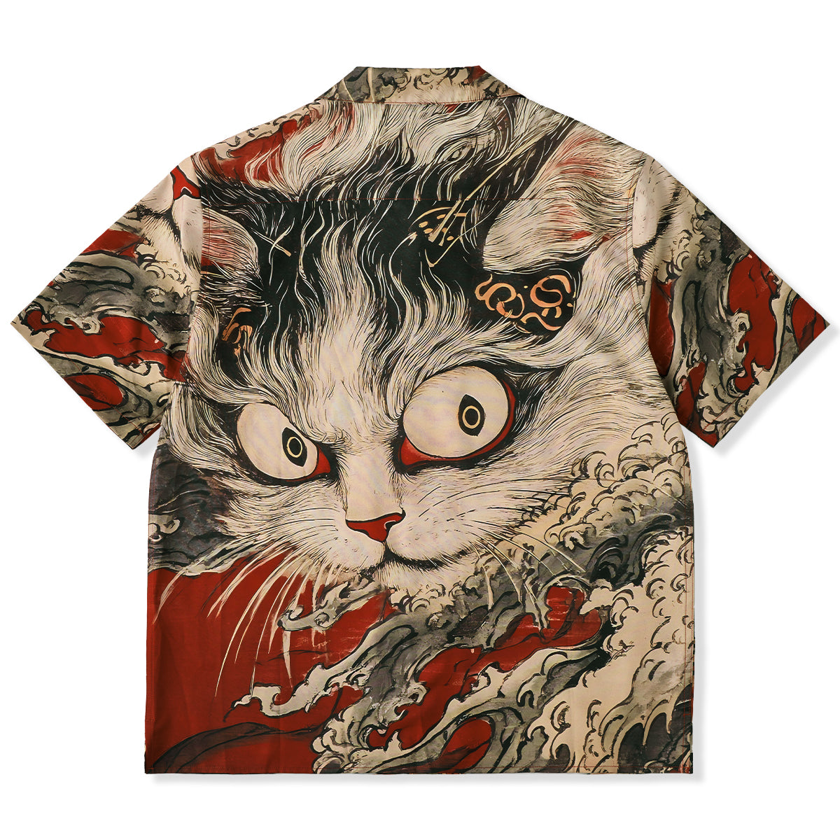 Folklore Bakeneko Ukiyo-E Style Open Collar Shirt