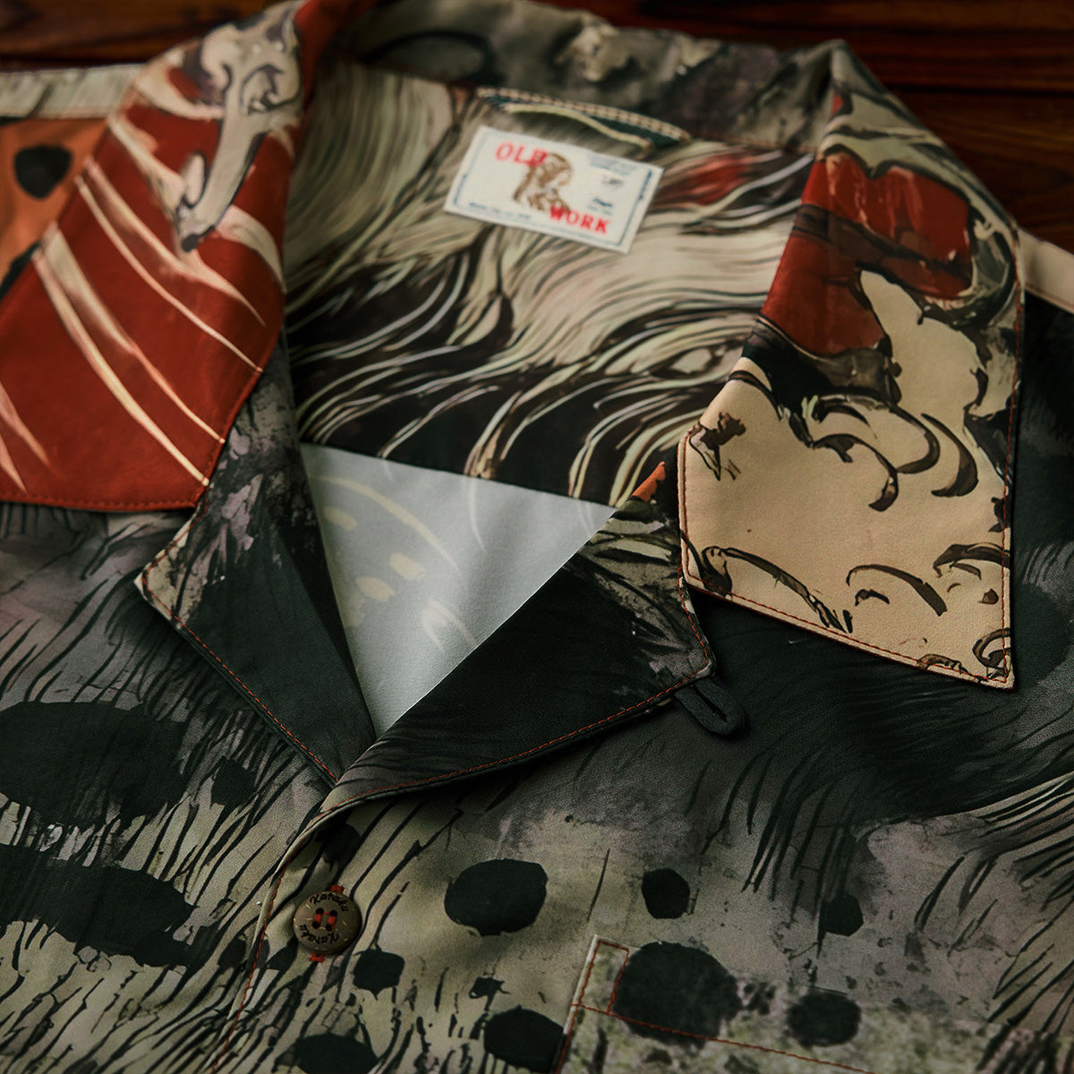 Folklore Bakeneko Ukiyo-E Style Open Collar Shirt