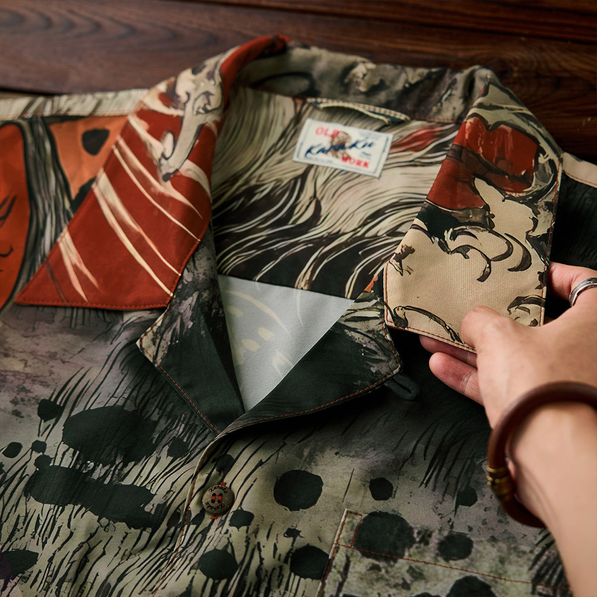 Folklore Bakeneko Ukiyo-E Style Open Collar Shirt