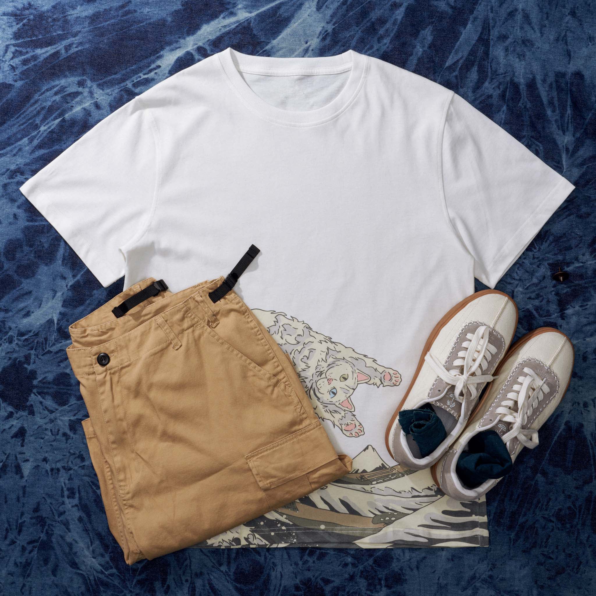 The Great Wave Off Kanagawa And Surfing Cat Ukiyo-E Style Cotton Tee
