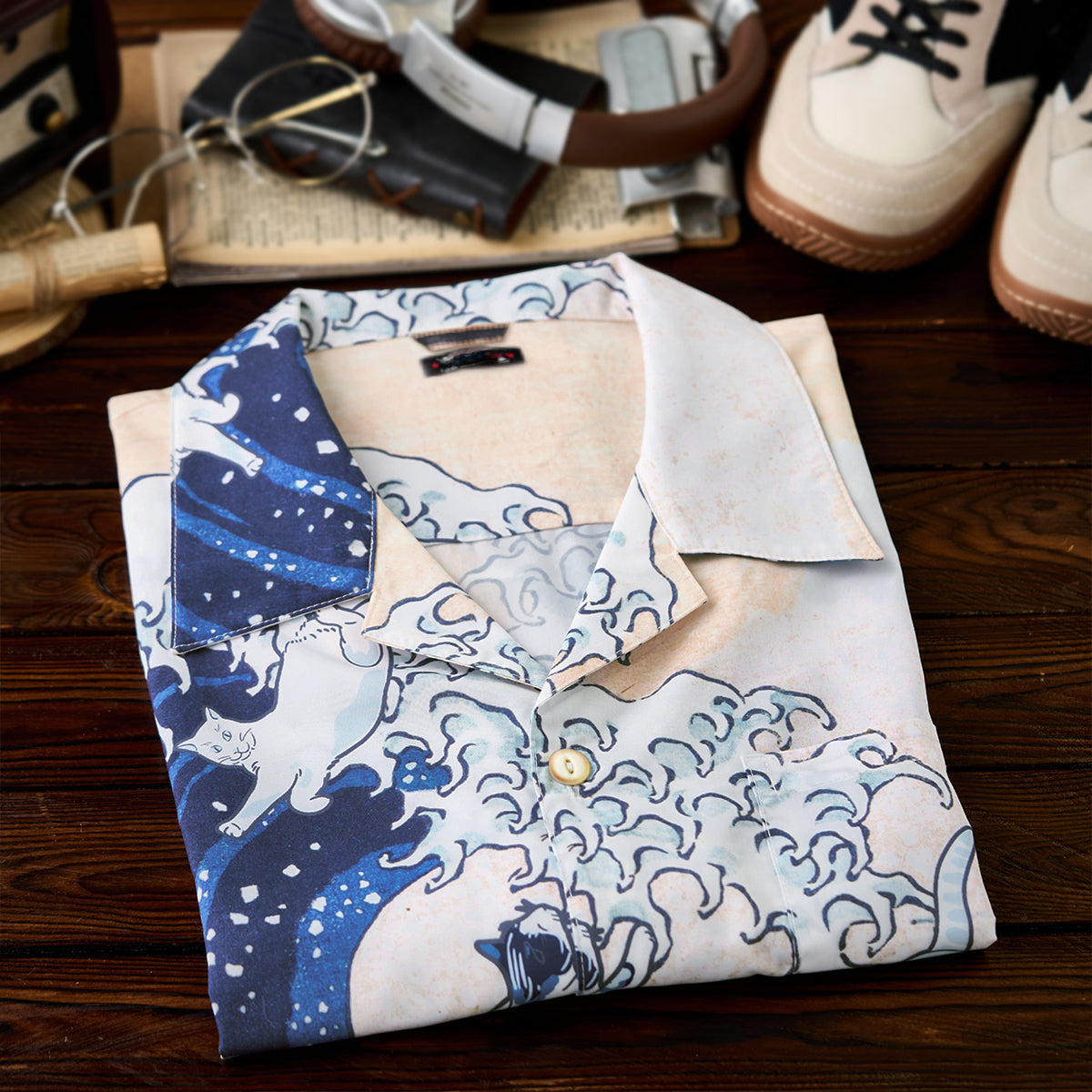 Cats In The Waves Ukiyo-E Hawaiian Shirt