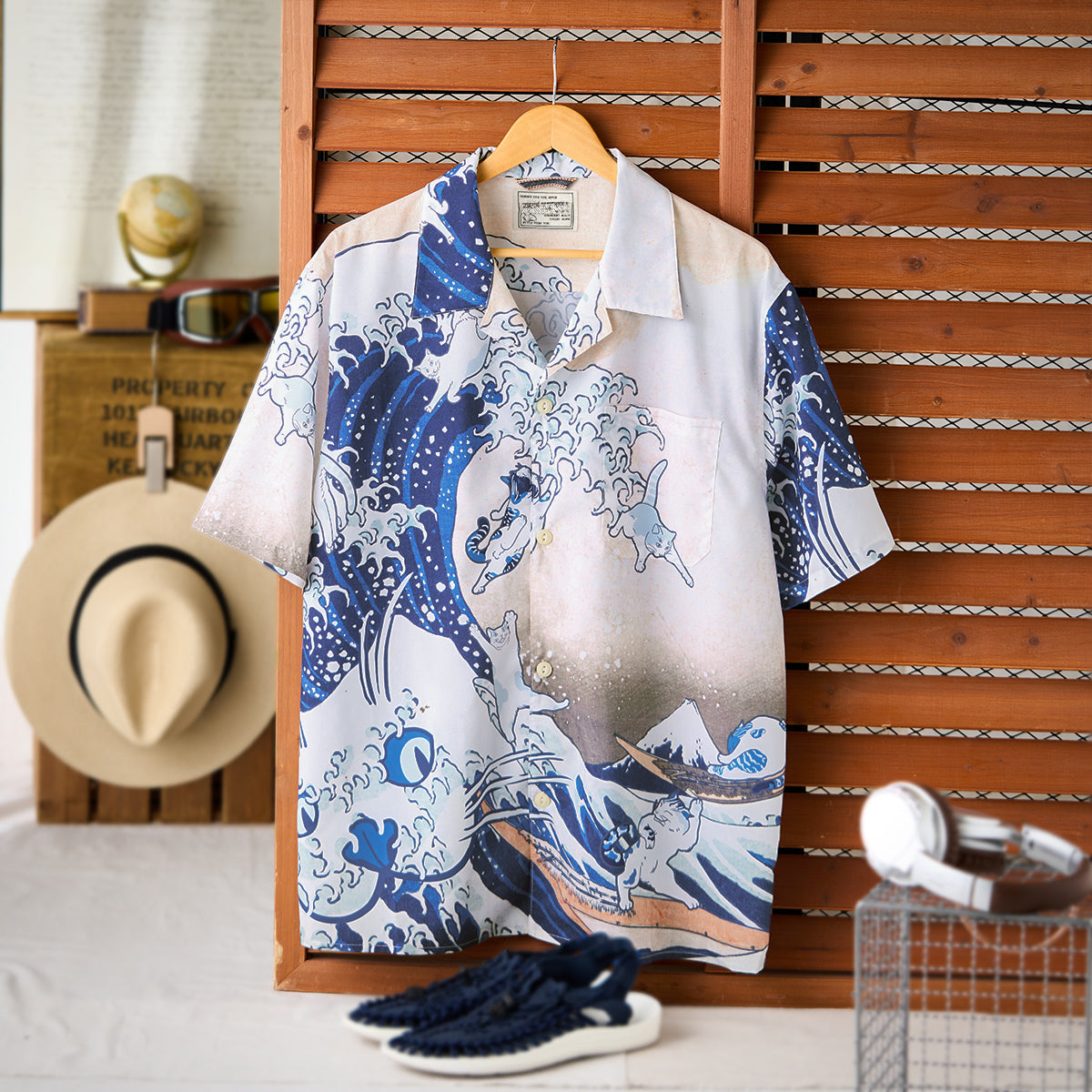 Cats In The Waves Ukiyo-E Hawaiian Shirt