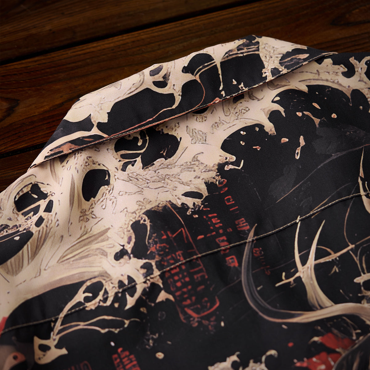 Red Wave Shadow Cat Ukiyo-E Style Print Open Collar Shirt