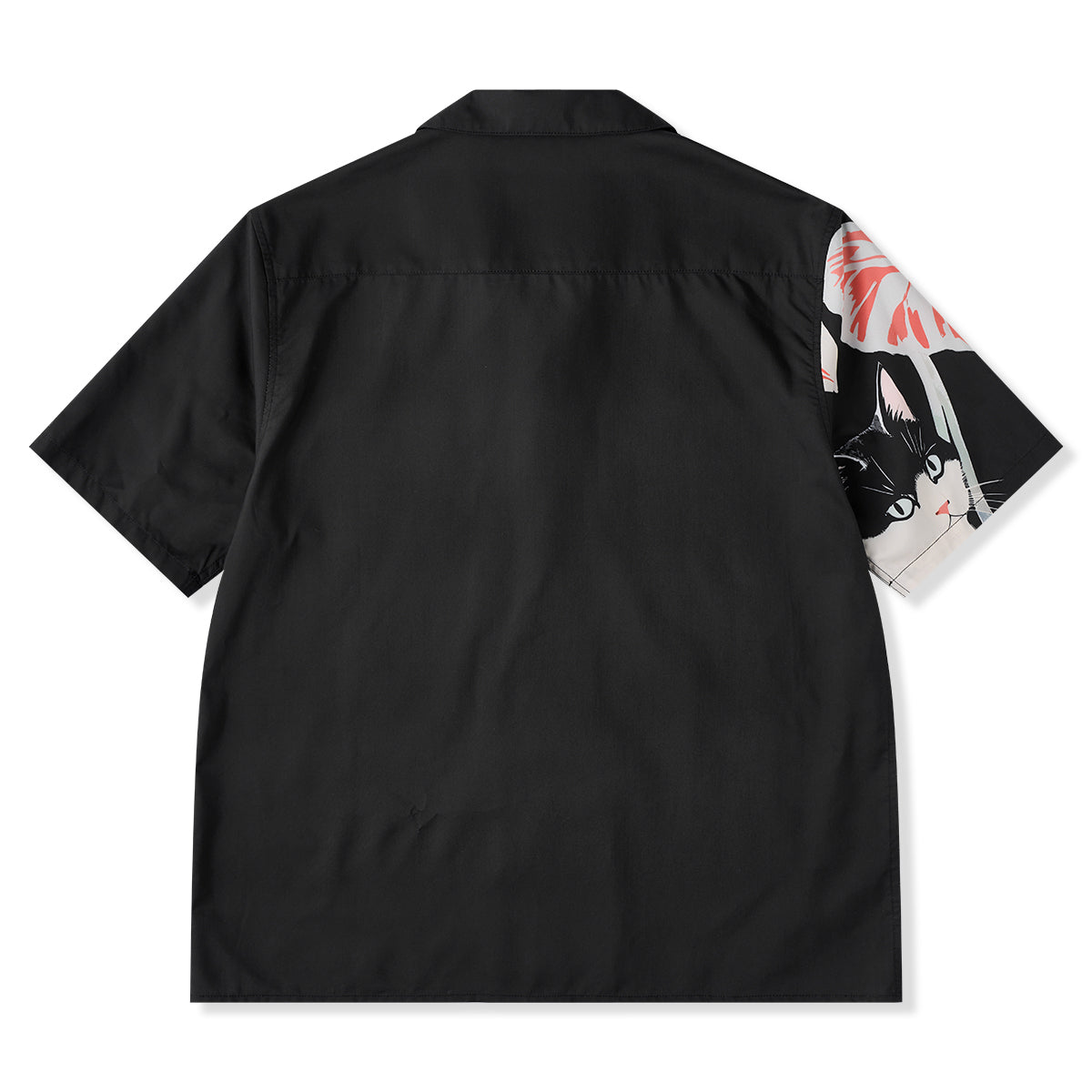 Cat Hiding In The Shade Digital Print Open Collar Shirt