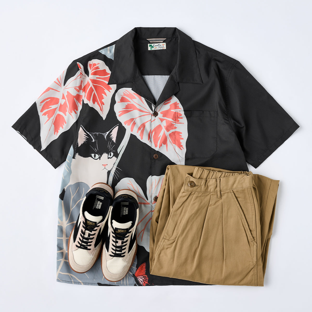 Cat Hiding In The Shade Digital Print Open Collar Shirt