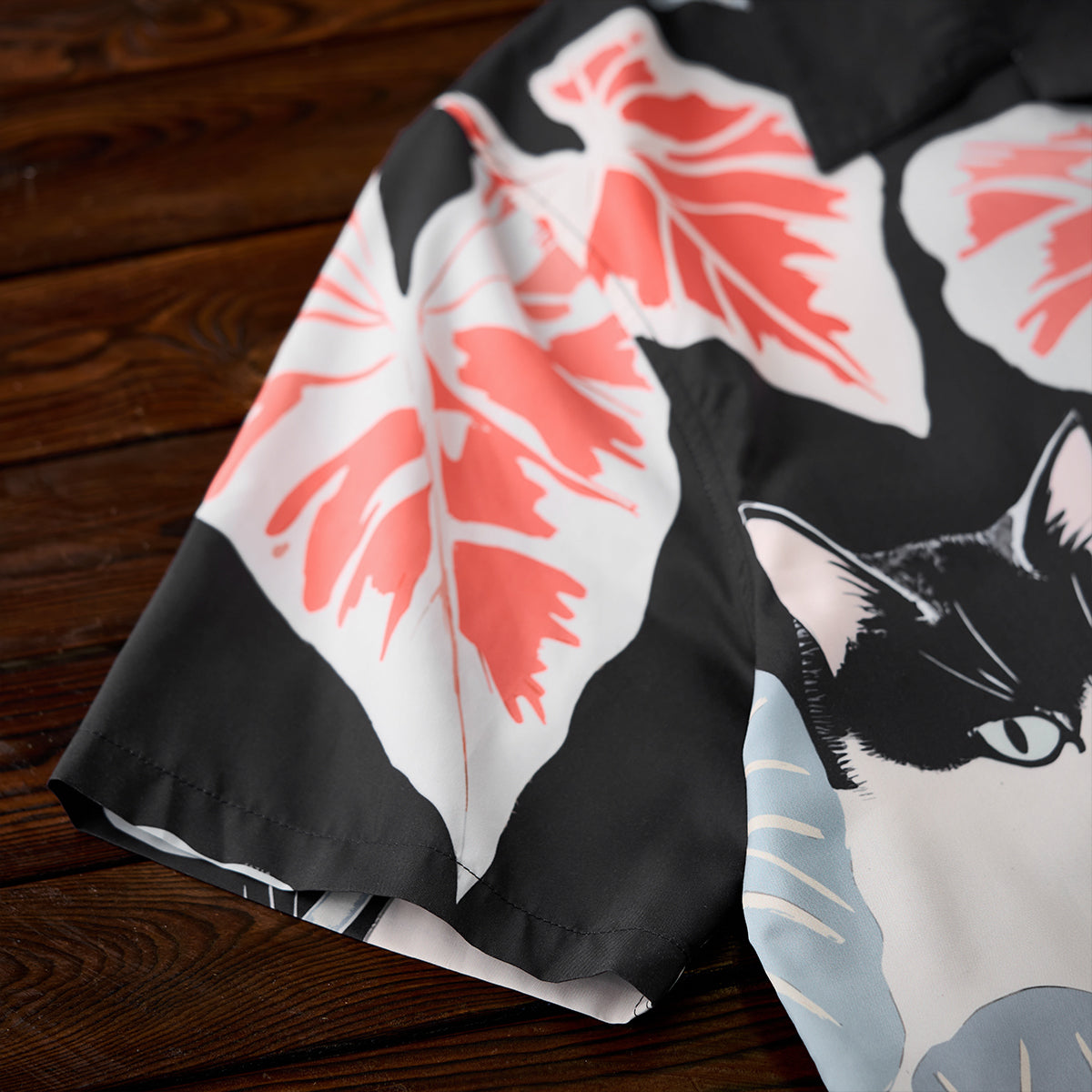 Cat Hiding In The Shade Digital Print Open Collar Shirt