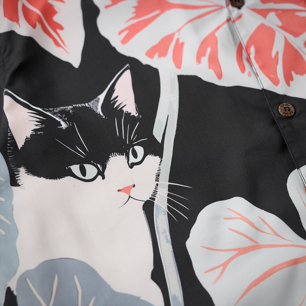 Cat Hiding In The Shade Digital Print Open Collar Shirt