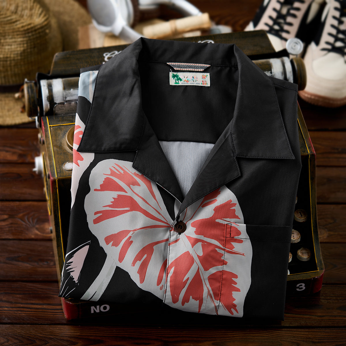 Cat Hiding In The Shade Digital Print Open Collar Shirt