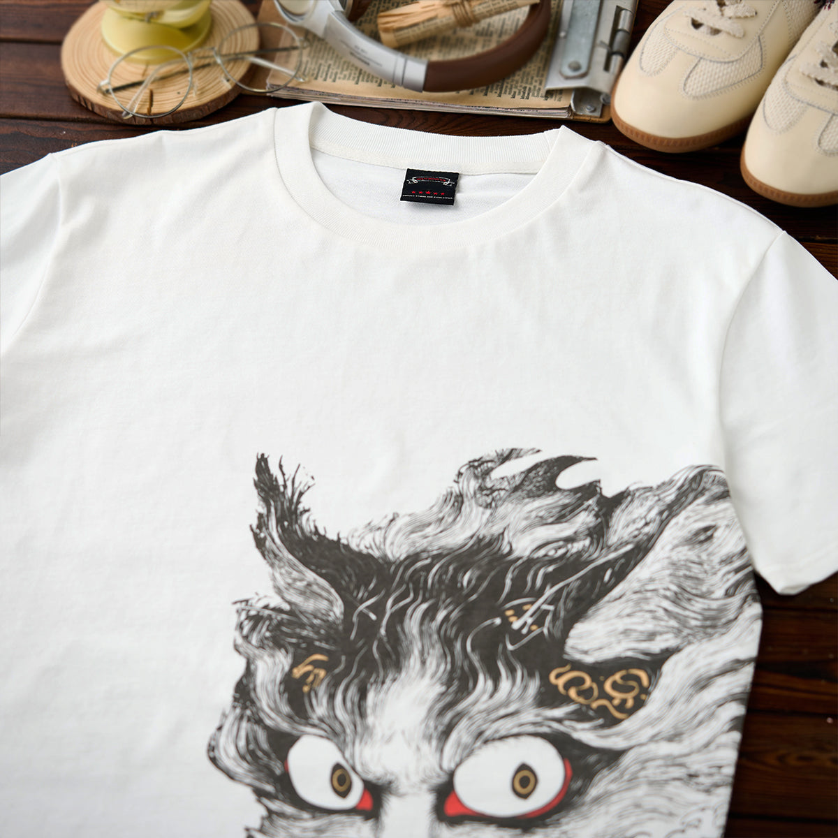 Folklore Bakeneko Ukiyo-E Style Printed Cotton Tee