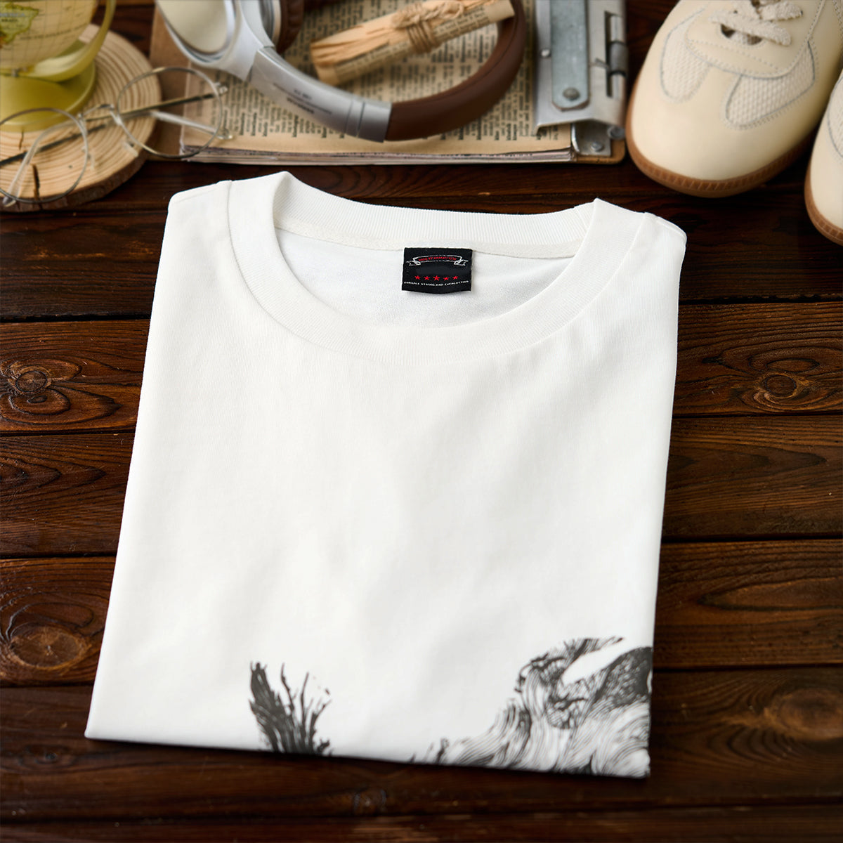 Folklore Bakeneko Ukiyo-E Style Printed Cotton Tee
