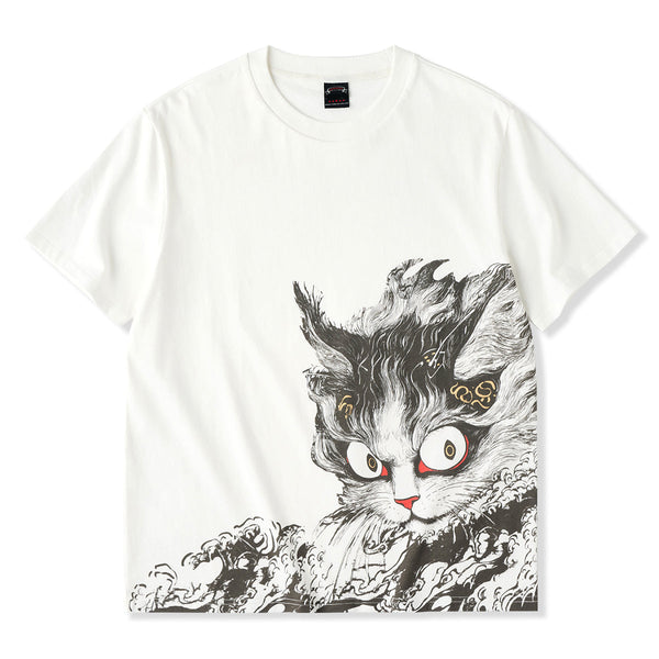 Folklore Bakeneko Ukiyo-E Style Printed Cotton Tee