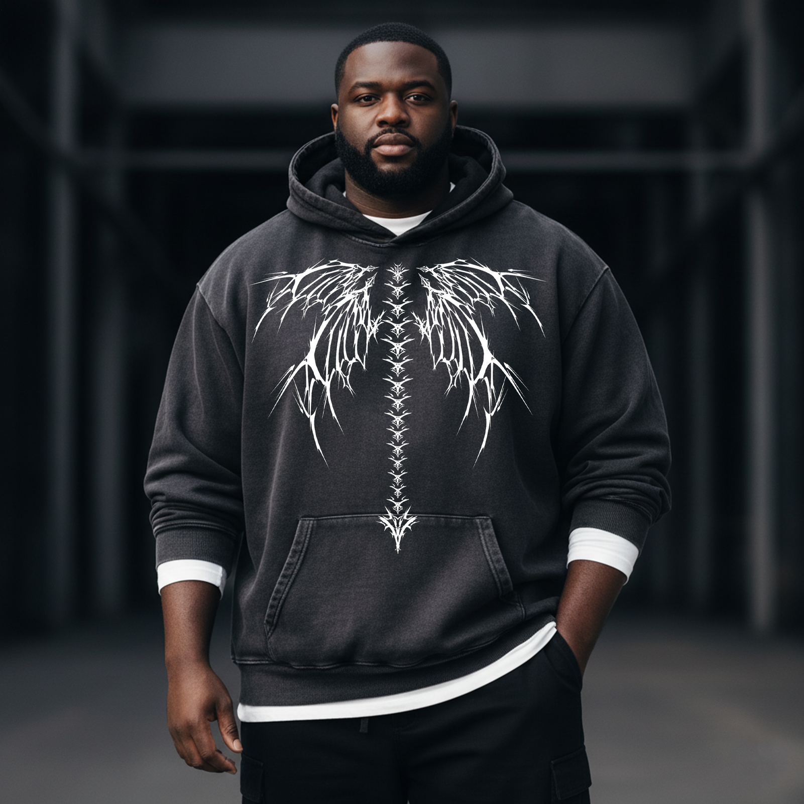 Retro Dark Bone Spur 350g Washed Hooded Sweatshirt