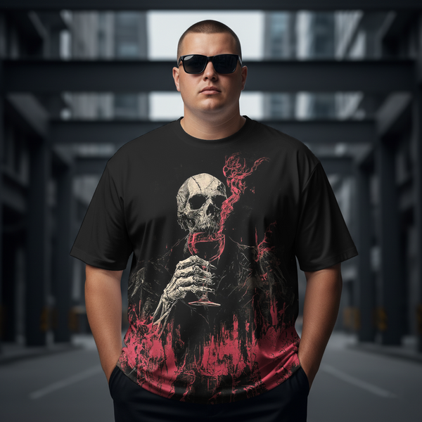 Men's Gothic Flame Skull Plus Size Short Sleeve Round Neck T-Shirt