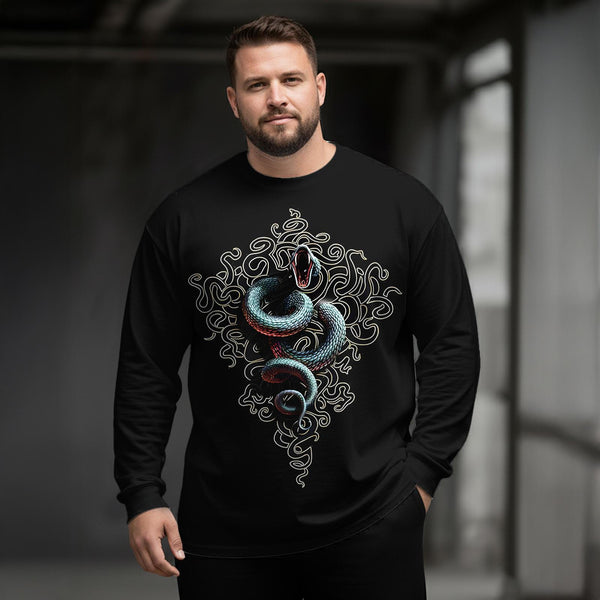 Plus Size Men's Gothic Totem Python Long Sleeve Round Neck Top