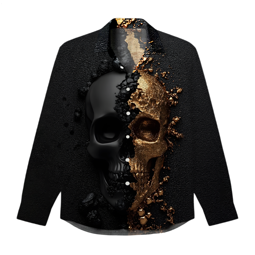 Men's Dark Relief Skull Art Long-Sleeve Shirt