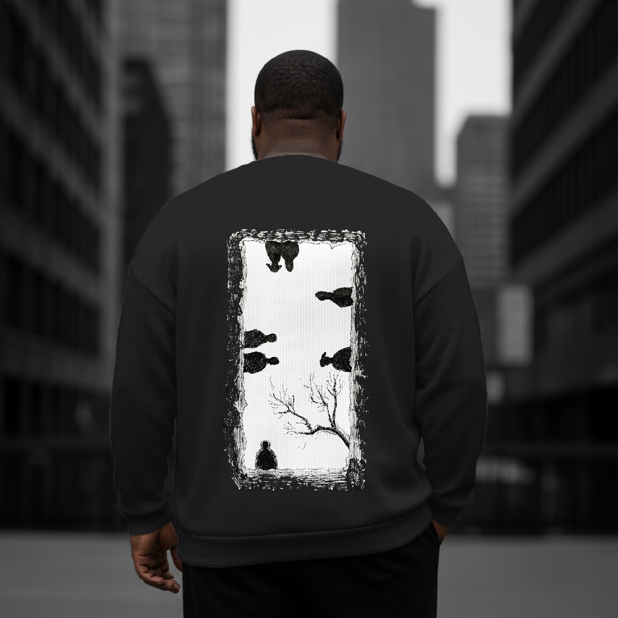 Dark Abstract Funeral Plus Size Men's Long Sleeve Round Neck Top