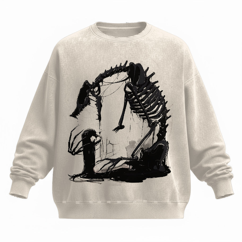 Giant Bones and Girls Washed Round Neck Sweatshirt