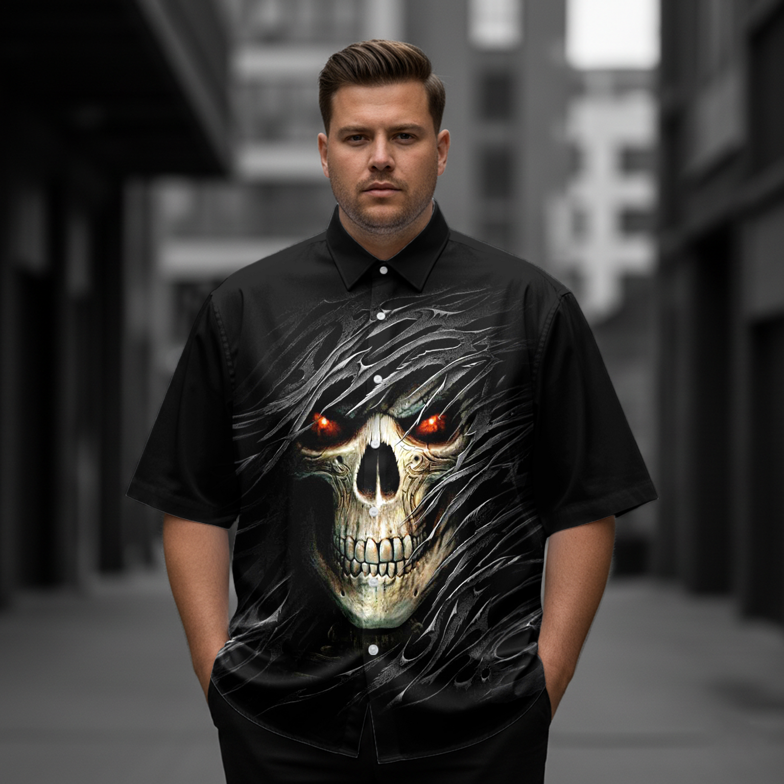 Men's Gothic 3D Skull Short-Sleeve Shirt
