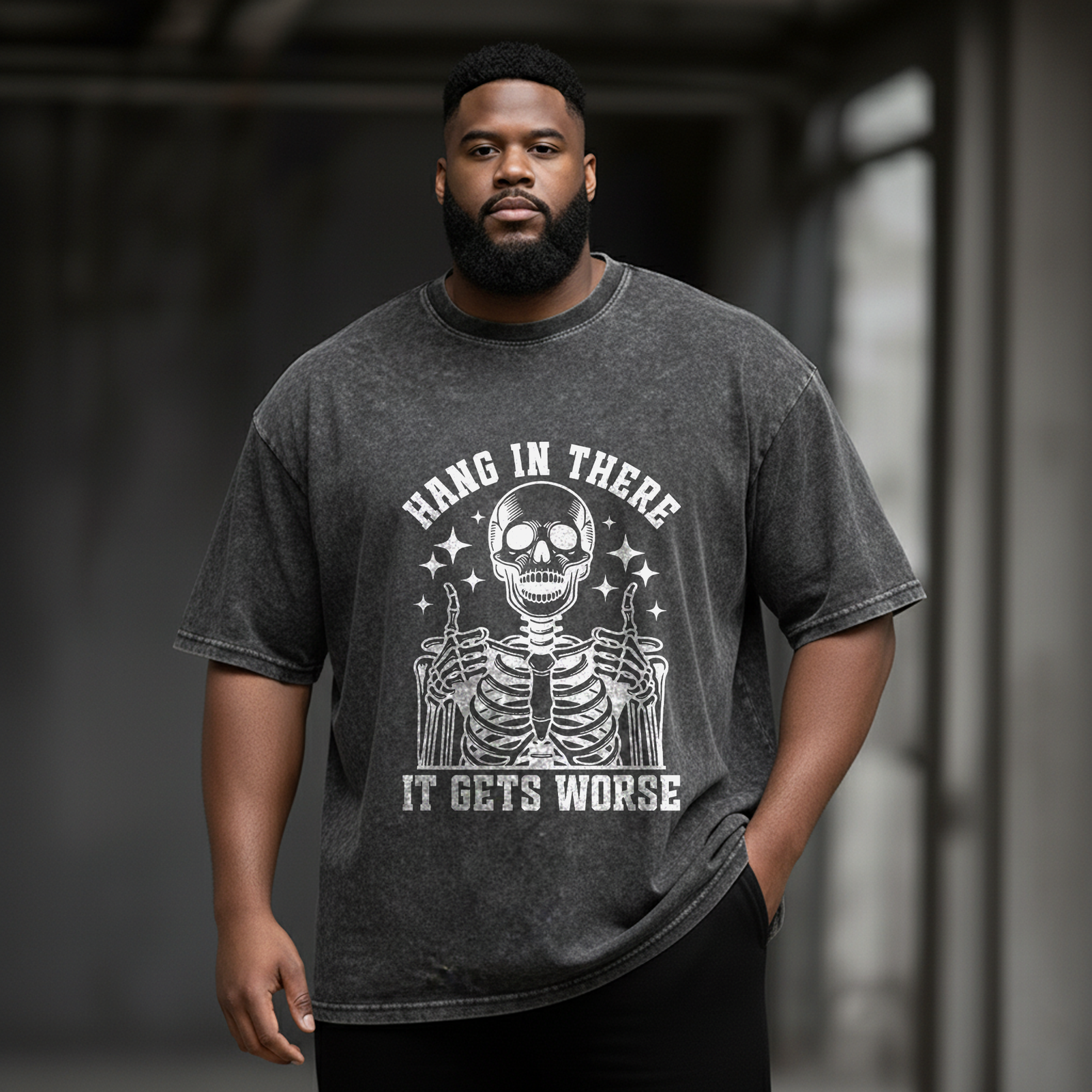 Gothic Skull Large Size Washed Cotton Short Sleeves