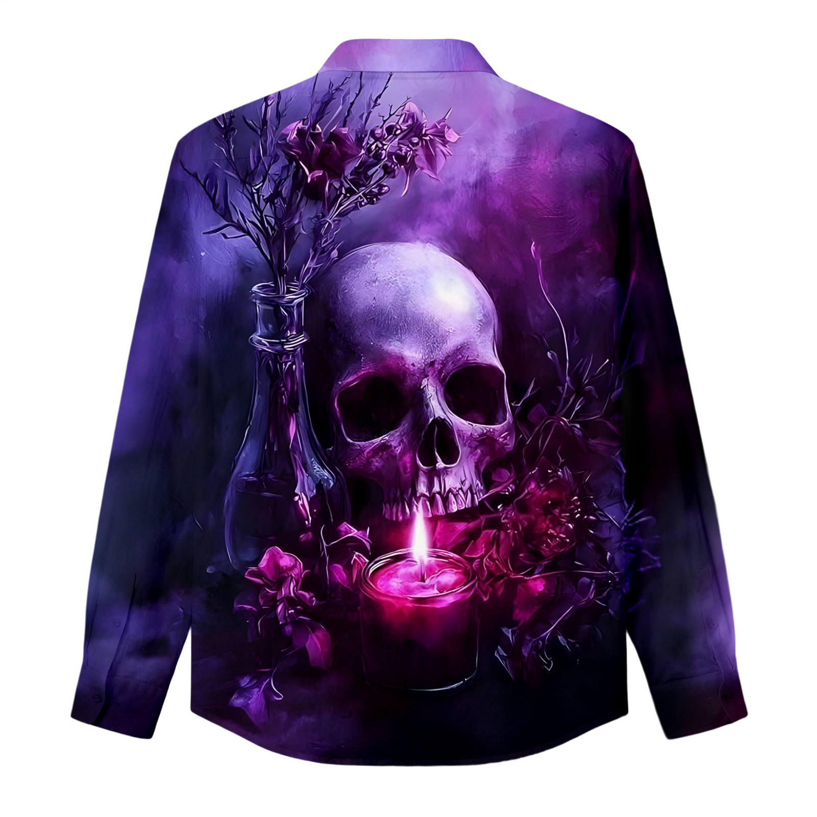 Men's Retro Dark Floral Skull Long-Sleeve Shirt
