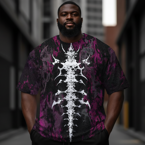 Men's Dark Skull Art Plus Size Short Sleeve Round Neck T-Shirt