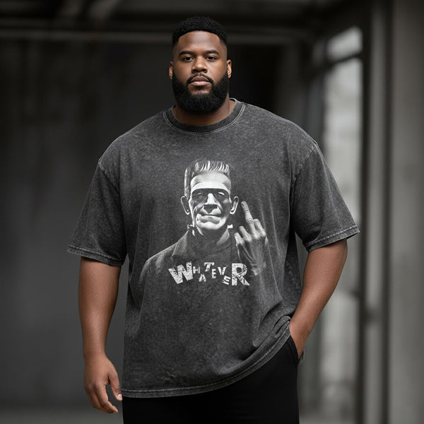 Gothic Frankenstein Large Size Washed Cotton Short Sleeves