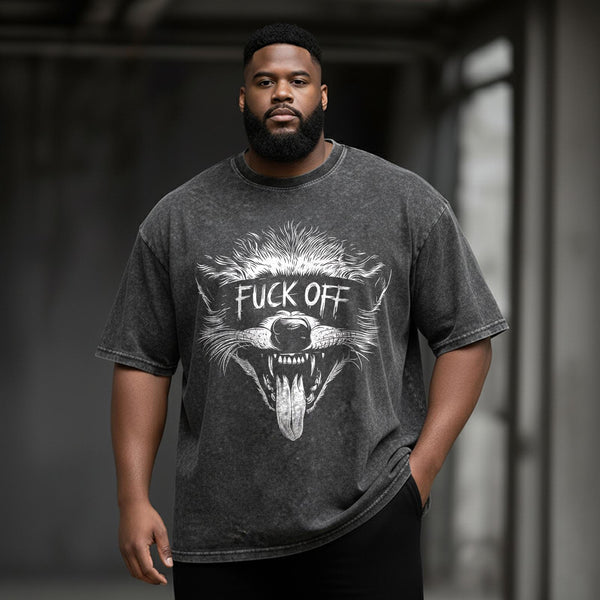Gothic Raging Raccoon Large Size Washed Cotton Short Sleeves