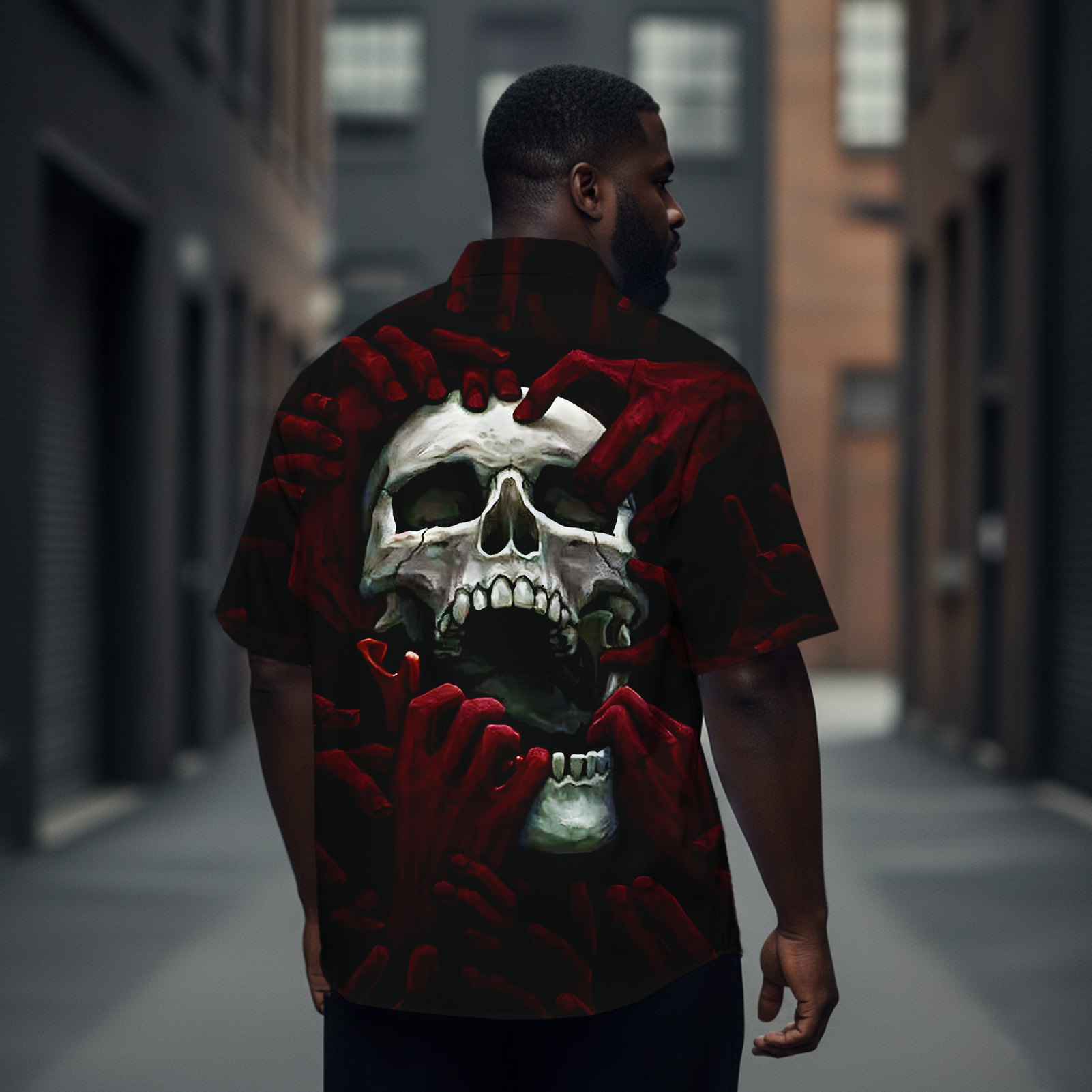 Men's Dark Horror Skull Art Short-Sleeve Shirt