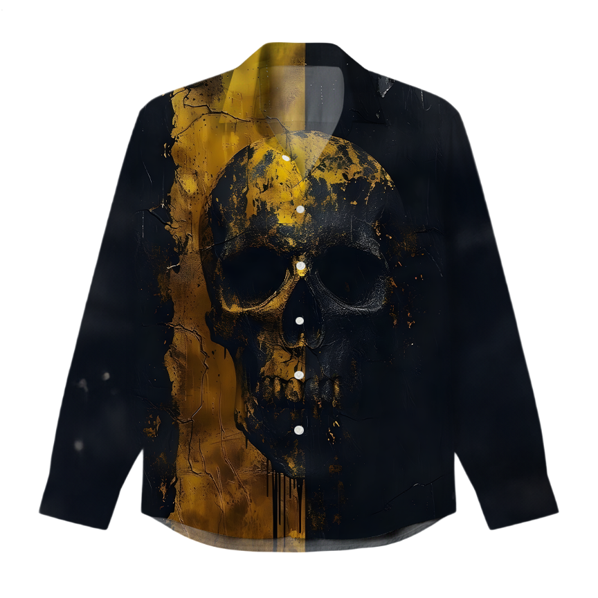Men's Dark Gold Skull Long-Sleeve Shirt