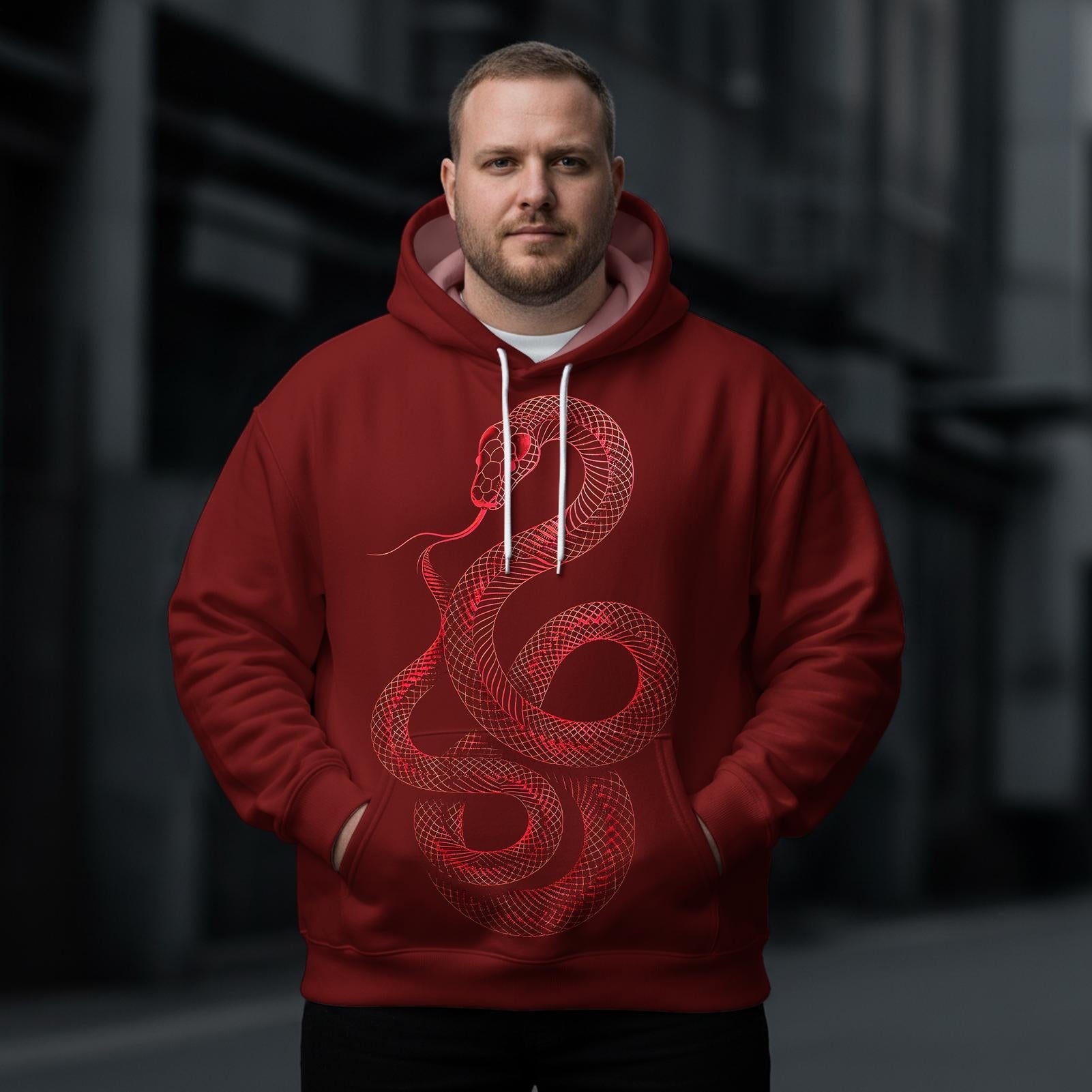Men's Fun Viper Print Large Size Hooded Sweatshirt