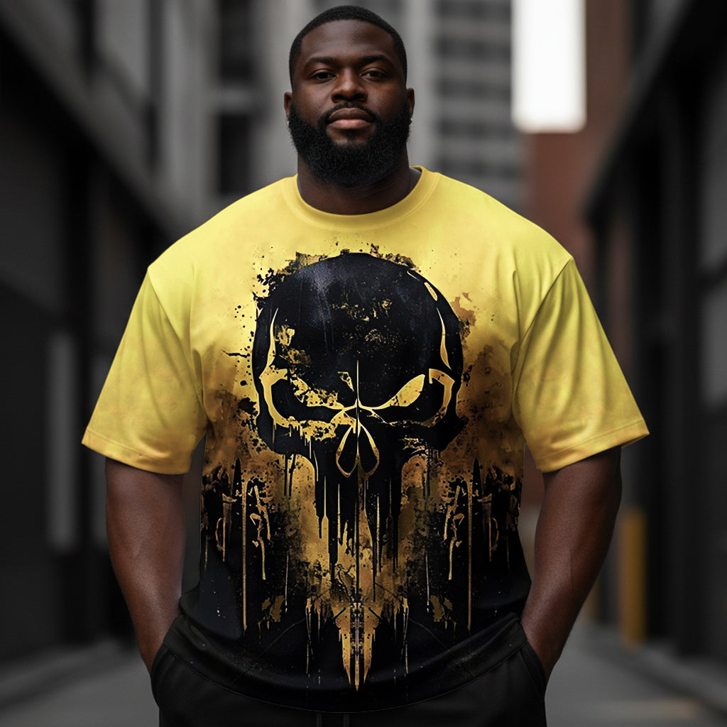 Men's Punk Skull Plus Size Short Sleeve Round Neck T-Shirt