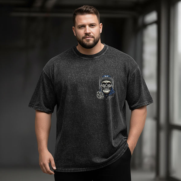 Sarcastic Skull Large Size Washed Cotton Short Sleeves