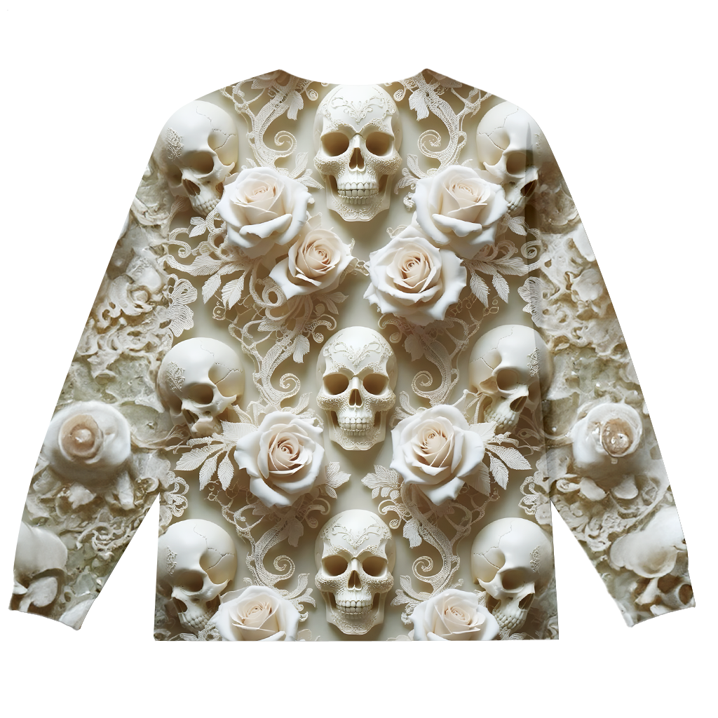 Floral Relief Skull Art Plus Size Men's Long Sleeve Round Neck Top