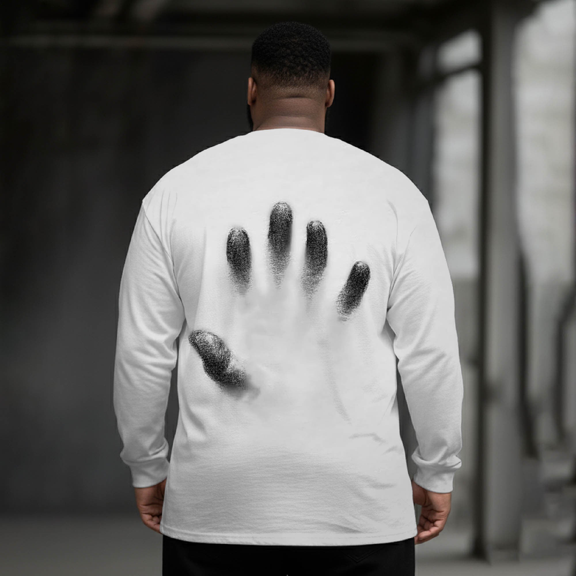 Hands In The Mist Plus Size Men's Long Sleeve Round Neck Top