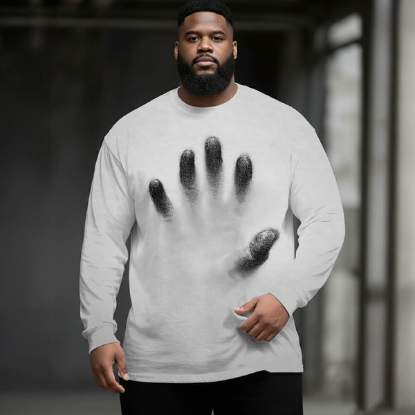 Hands In The Mist Plus Size Men's Long Sleeve Round Neck Top